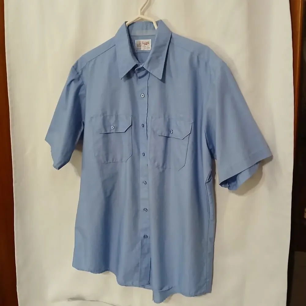 Vntg Red Kap Work Shirt Short Sleeve Blue 90s Grunge Mechanic Workcore Sz 17 1/2